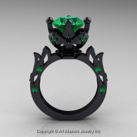 Modern Antique 14K Black Gold 3.0 Ct Emerald Solitaire Wedding Ring R214-14KBGEM