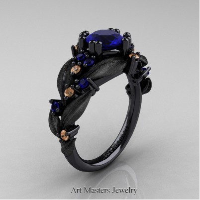 Nature-Classic-14K-Black-Gold-1-0-Ct-Blue-Sapphire-Champagne-Diamond-Leaf-and-Vine-Engagement-Ring-R340S-14KBGCHDBS-P-402×402