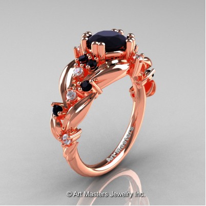Nature-Classic-14K-Rose-Gold-1-0-Ct-Black-and-White-Diamond-Leaf-and-Vine-Engagement-Ring-R340-14KRGDBD-P-402×402