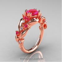 Nature Inspired 14K Rose Gold 1.0 Ct Pink Sapphire Diamond Leaf and Vine Engagement Ring R340-14KRGDPS