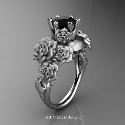 Nature-Inspired-14K-White-Gold-1-0-Ct-Black-Diamond-Rose-Bouquet-Leaf-and-Vine-Engagement-Ring-R427-14KWGSBD-P-402×402