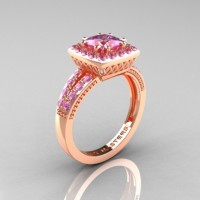 Renaissance Classic 14K Rose Gold 1.23 Carat Princess Light Pink Sapphire Engagement Ring R220P-14KRGLPS
