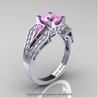 Classic Edwardian 14K White Gold 1.0 Ct Light Pink Sapphire Diamond Engagement Ring R285-14KWGDLPS