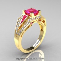 Classic Edwardian 14K Yellow Gold 1.0 Ct Pink Sapphire Diamond Engagement Ring R285-14KYGDPS