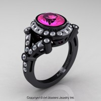 Victorian 14K Black Gold 1.75 Ct Oval Pink Sapphire Diamond Engagement Ring Wedding Ring R358-14KBGDPS