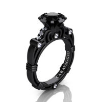 Caravaggio 14K Black Gold 1.0 Ct Black and White Diamond Engagement Ring R623-14KBGDBD
