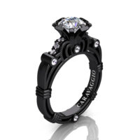Caravaggio 14K Black Gold 1.0 Ct White Sapphire White Diamond Engagement Ring R623-14KBGDWS