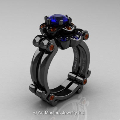 Art-Masters-Caravaggio-14K-Black-Gold-1-Ct-Blue-Sapphire-Brown-Diamond-Engagement-Ring-Wedding-Band-Set-R606S-14KBGBRDBS-P-402×402