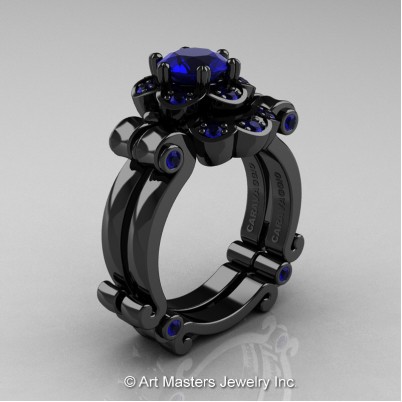 Art-Masters-Caravaggio-14K-Black-Gold-1-Ct-Blue-Sapphire-Engagement-Ring-Wedding-Band-Set-R606S-14KBGBS-P-402×402