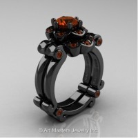 Caravaggio 14K Black Gold 1.0 Ct Brown Diamond Engagement Ring Wedding Band Set R606S-14KBGBRD