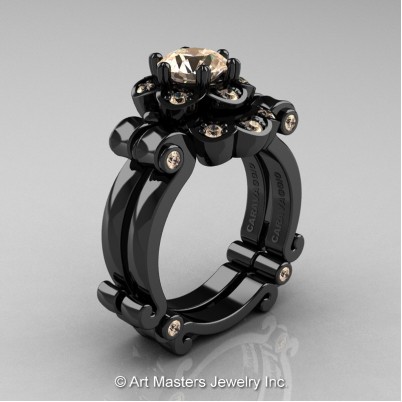 Art-Masters-Caravaggio-14K-Black-Gold-1-Ct-Champagne-Diamond-Engagement-Ring-Wedding-Band-Set-R606S-14KBGCHD-P-402×402