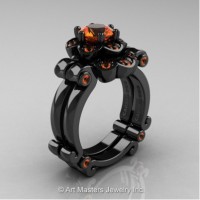 Caravaggio 14K Black Gold 1.0 Ct Orange Sapphire Engagement Ring Wedding Band Set R606S-14KBGOS