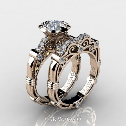 Art-Masters-Caravagio-14K-Rose-Gold-1-Carat-White-Sapphire-Diamond-Engagement-Ring-Wedding-Band-Set-R623S-14KRGDWS-P-402×402