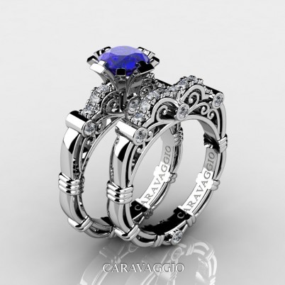 Art-Masters-Caravagio-14K-White-Gold-1-Carat-Blue-Sapphire-Diamond-Engagement-Ring-Wedding-Band-Set-R623S-14KWGDBS-P2-402×402