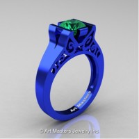 Modern Art Deco 14K Blue Gold 1.0 Ct Emerald Engagement Ring R36N-14KBLGEM
