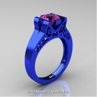 Modern Art Deco 14K Blue Gold 1.0 Ct Pink Sapphire Engagement Ring R36N-14KBLGPS