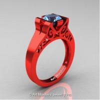Modern Art Deco 14K Red Gold 1.0 Ct Blue Topaz Engagement Ring R36N-14KREGBT