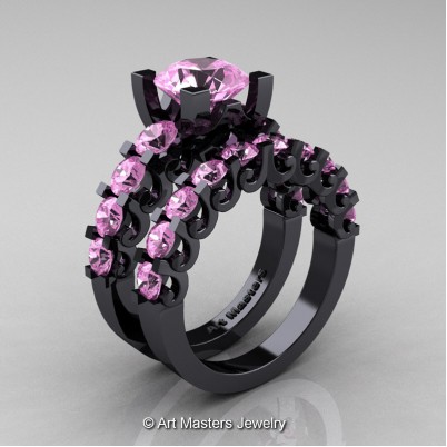 Art-Masters-Modern-Vintage-14K-Black-Gold-3-Ct-Light-Pink-Sapphire-Wedding-Ring-Set-R142S-14KBGLPS-P-402×402