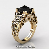 Art Masters Nature Inspired 14K Yellow Gold 3.0 Ct Black and White Diamond Engagement Ring R299-14KYGDBD