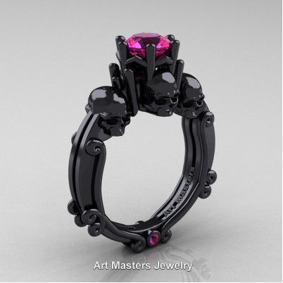 Art-Masters-Trinity-Skull-14K-Black-Gold-1-Carat-Pink-Sapphire-Engagement-Ring-R513-14KBGPS-P-402×402
