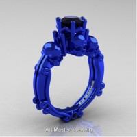 Art Masters Three Skull 14K Blue Gold 1.0 Ct Black Diamond Engagement Ring R513-14KBLGBD