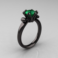 Antique 18K Black Gold 1.5 CT Emerald Engagement Ring AR127-18KBGEM