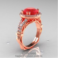 Caravaggio Italian 14K Rose Gold 3.0 Ct Ruby Diamond Engagement Ring Wedding Ring R620-14KRGDR