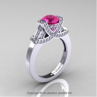 Classic Armenian 14K White Gold 1.0 Ct Pink Sapphire Diamond Engagement Ring R283-14KWGDPS
