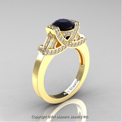 Classc-Armenian-14K-Yellow-Gold-1-0-Ct-Black-and-White-Diamond-Engagement-Ring-Wedding-Ring-R283-14KYGDBD-P-402×402