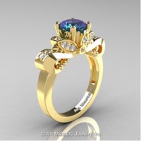 Classic 14K Yellow Gold 1.0 Ct Alexandrite White Diamond Solitaire Engagement Ring R323-14KYGDAL