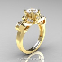 Classic 14K Yellow Gold 1.0 Ct White Sapphire White Diamond Solitaire Engagement Ring R323-14KYGDWS