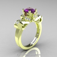 Classic 18K Green Gold 1.0 Ct Amethyst Diamond Solitaire Engagement Ring R323-18KGRGDAM