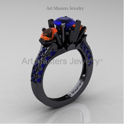 Classic-French-14K-Black-Gold-Three-Stone-2-Ct-Blue-and-Orange-Sapphire-Solitaire-Wedding-Ring-R421-14KBGOSBS-P-402×402