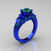 Classic French 14K Blue Gold 1.23 CT Princess Emerald Designer Ring R216P-14KBLGEM