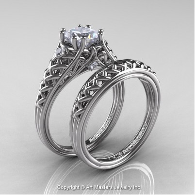 Classic-French-White-Gold-Princess-White-Sapphire-Diamond-Lace-Engagement-Ring-Wedding-Band-Bridal-Set-R175PS-WGDWS-P-402×402