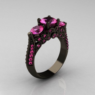 Classic-Three-Stone-Black-Gold-Pink-Sapphire-Engagement-Ring-R200-BGPS-P-402×402