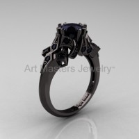 Edwardian 14K Black Gold 1.0 CT Black Diamond Engagement Ring Wedding Ring R231-14KBGBD