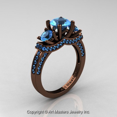 Exclusive-French-14K-Chocolate-Brown-Gold-Three-Stone-Blue-Topaz-Engagement-Ring-Wedding-Ring-R182-14KBRGBT-P-402×402