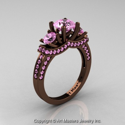 Exclusive-French-14K-Chocolate-Brown-Gold-Three-Stone-Light-Pink-Sapphire-Engagement-Ring-Wedding-Ring-R182-14KBRGLPS-P-402×402