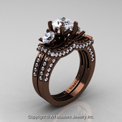 Exclusive-French-14K-Chocolate-Brown-Gold-Three-Stone-White-Sapphire-Diamond-Engagement-Ring-Wedding-Band-Bridal-Set-R182S-14KBRDWS-P-402×402