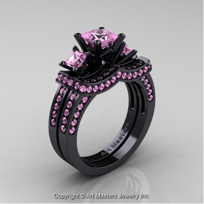 French-14K-Black-Gold-Three-Stone-Light-Pink-Sapphire-Wedding-Ring-Engagement-Ring-Bridal-Set-R183S-14KBGLPS-P-402×402