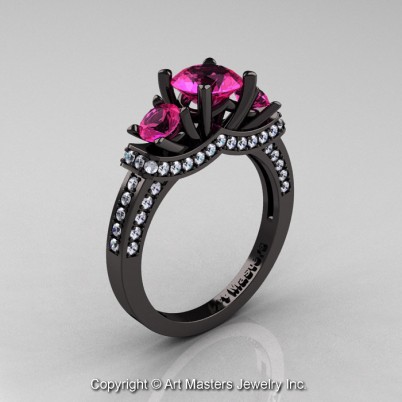 French-Black-Gold-Three-Stone-Pink-Sapphire-Diamond-Wedding-Ring-Engagement-Ring-R182-BGDPS-P-402×402
