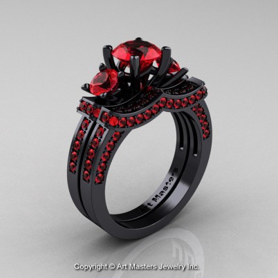 French-Black-Gold-Three-Stone-Ruby-Wedding-Ring-Engagement-Ring-Bridal-Set-R182S-BGR-P-402×402
