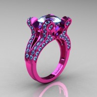 French Vintage 14K Pink Gold 3.0 CT Blue Topaz Pisces Wedding Ring Engagement Ring Y228-14KPGBT