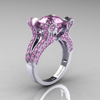 French Vintage 14K White Gold 3.0 CT Light Pink Sapphire Pisces Wedding Ring Engagement Ring Y228-14KWGLPS