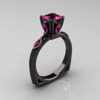 Modern Antique 14K Black Gold 1.20 CT Princess Marquise Pink Sapphire Solitaire Ring R219-14KBGPS
