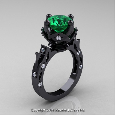 Modern-Antique-14K-Black-Gold-Emerald-Diamond-Solitaire-Wedding-Ring-R214-14KBGDEM-P-402×402