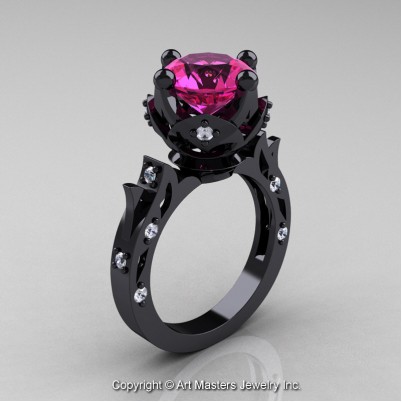 Modern-Antique-14K-Black-Gold-Pink-Sapphire-Diamond-Solitaire-Wedding-Ring-R214-14KBGPS-P-402×402