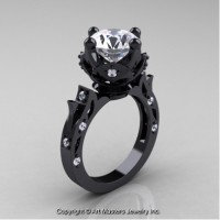 Modern Antique 14K Black Gold 3.0 Ct White Sapphire Diamond Solitaire Engagement Ring Wedding Ring R214-14KBGDWS