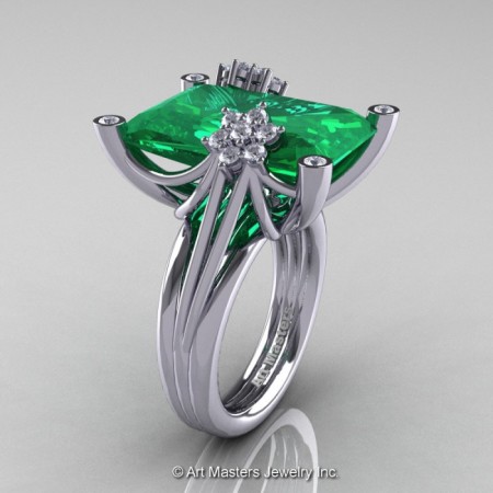 Modern-Bridal-14K-White-Gold-Radiant-Emerald-Diamond-Fantasy-Cocktail-Ring-R292-14KWGDEM-P-700×700